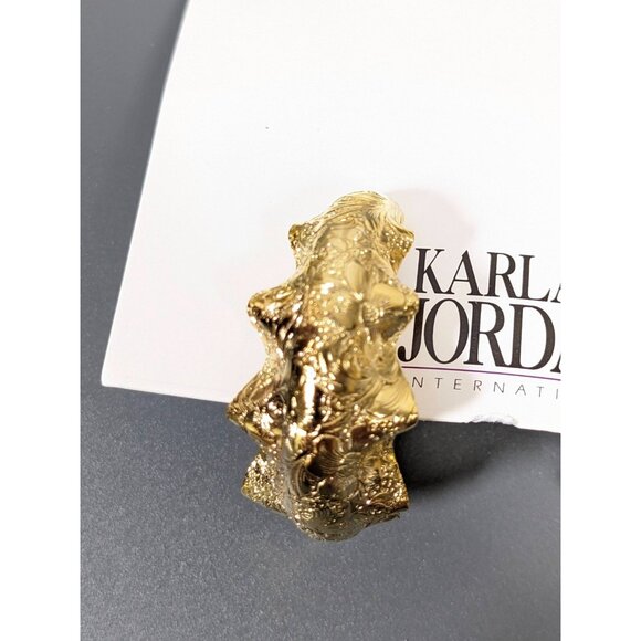 Vintage Karla Jordan Gold Tone Repousse Style Textured Bold Hoop Pierced Earring - Picture 4 of 7